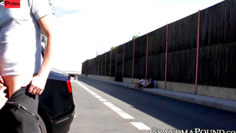 Redheaded Mature Granny Rides Young Stud's Big Dick in Road Side Help