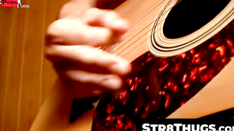 Solo Guitar Play & Hot barely legal Twink Jacking Off With Big Load of Sperm