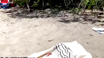 Public Beach Threesome - Double Creamped Blonde MILF with Big Dick Friends Fucks Husband's Friend!