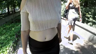 Outdoors Flashing no Bra Breasts on Sidewalk and Piss Standing inside a