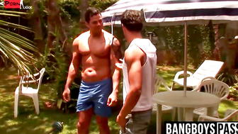 Outdoor Twink Threesome - Big Dick Hunk Fucks Raw Ass Hard in Public