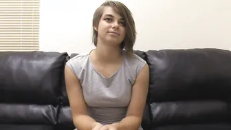 19yo beauty Haley Gags Blowing Cock Inside Porn Audition