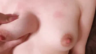 Russian gf jerks off gigantic dick and getting cum on