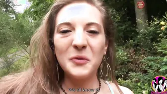 The skank Kaily from Paris discovers gang-bang at the edge of a