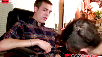Atlas Evan's Long Hard Dick Challenges Chrisbot in Deepthroat Blowjob