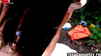 Teens Share A Hunk's Monster Dick In Group Orgy