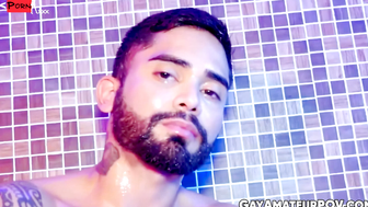 Beard-Stroking Hunk Guy Strips Down For A Hot Jacuzzie Masturbation Session