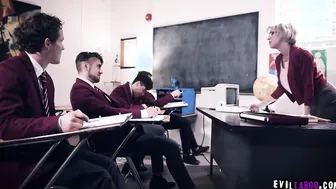 View an ultimate gang bang session with these turned on unruly students as they
