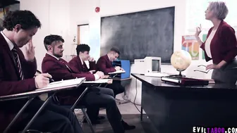 View an ultimate gang bang session with these turned on unruly students as they