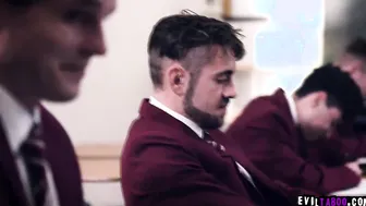 View an ultimate gang bang session with these turned on unruly students as they