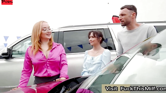 Sales Pitch Gone Wild! Sexy Blonde Bombshells Teach Customer A Lesson In Business