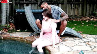Teeny bopper Lilybeth's big tits get covered in cum after intense hardcore sex