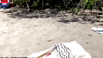 Public Beach Threesome - Double Creampied Blonde MILF with Big Dick Friends FFM Swinger Orgy