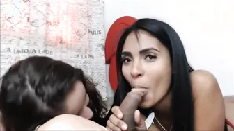 Giving a Double Oral Sex to a big black dick