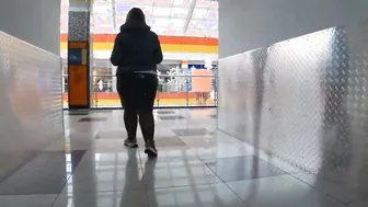 Voyeur spies on older BBW at a outdoor mall Fat legs inside