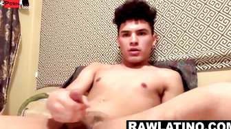 Rio Rodriguez jerks till he sprays for the camera