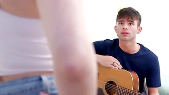 Demi Hawks goes into her new stepbrother Enzo East's room and begins pulling his clothes out of the closet. After