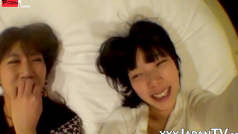 Sexy Asian strangers scissor fuck after buzzing each others pussies