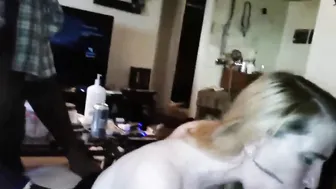 big black dick fucking her cunt while she is sucking off a white