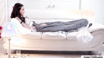 Cutie sneaks in gfs room to finger her