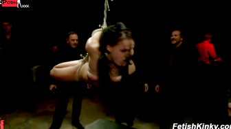 Sub suspended and fucked in public