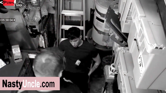 Cute teen having his first day at the job and his bear DILF mentor fucked him