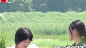 Two Japanese ladies competes on who can pee the most far