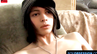 BoyObsession.com - Skinny twink Roxy's dildo stuffing and wanking post-interview