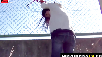 Restrained Japanese cutie gets drenched in her own warm urine