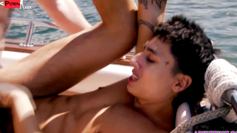 Angel Elias and Marcus McNeil masturbating and fucking each other on boat
