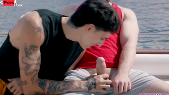 Angel Elias and Marcus McNeil masturbating and fucking each other on boat
