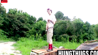 Skinny Sean Johansen jerks off in nature