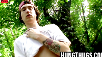 Skinny Sean Johansen jerks off in nature
