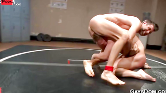 Naked gays Justin Beal and Owen Michaels wrestling and fucking