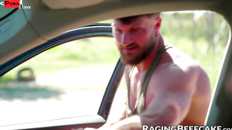 Drew Valentino lures hitchhiker Heath Halo to the backseat for blowjob