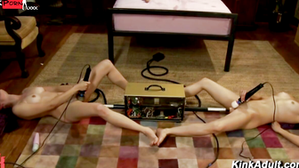Amateur babes Missy Minks and Evilyn Fierce play a edging game with sex machines