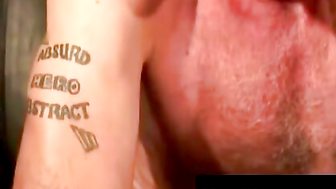 Rough old dude tugs his hard cock after smoking