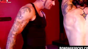 Ricky Sinz screams as boots and riding crop punish his ass