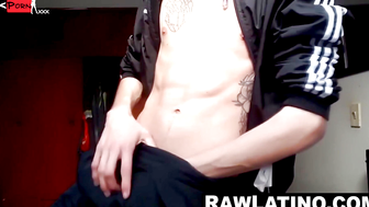 Tatted latino jerks till he sprays cum everywhere