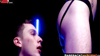 BarebackGayPorno.com - Bound twink's boner stretched by his horny master