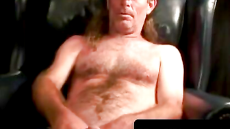 Older man strips naked and jerks off solo slowly