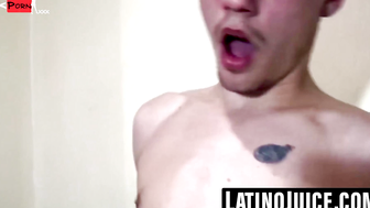 Beautiful Esteban swallows my uncut cock and sticky cum