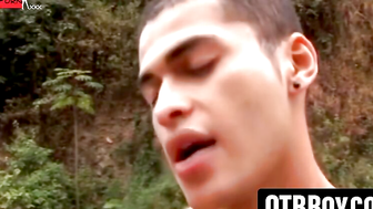 Latin twink gets facial by waterfall after fucking