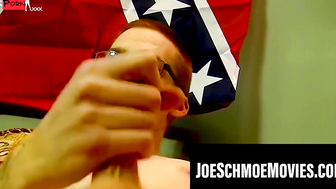 Joe Schmoes Movies: Blonde Guy Gets Handjob in Bedroom with Flag