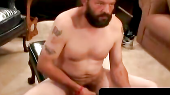 Hung bearded daddy harshly pumps his thick cock