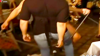 Brunette Takes Deep Throat Blowjob From Muscular Blonde At Dinner Party
