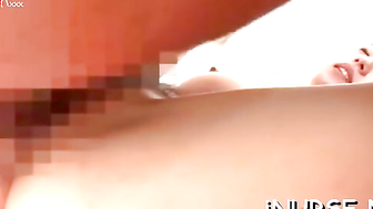 Busty Woman in Plaid Skirt Gets Handsy on Bed