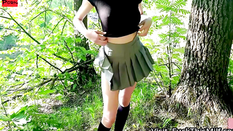 Glasses Girl in Skirt Takes Cock in the Woods
