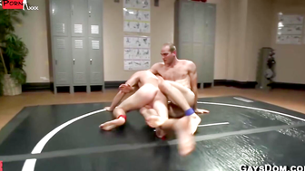 Muscular Wrestler Fucks Baseball Player After Gym Mat Fight Rough Sex With Cumshot