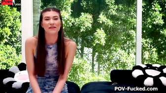 Slender brunette fucks on casting like a dirty whore